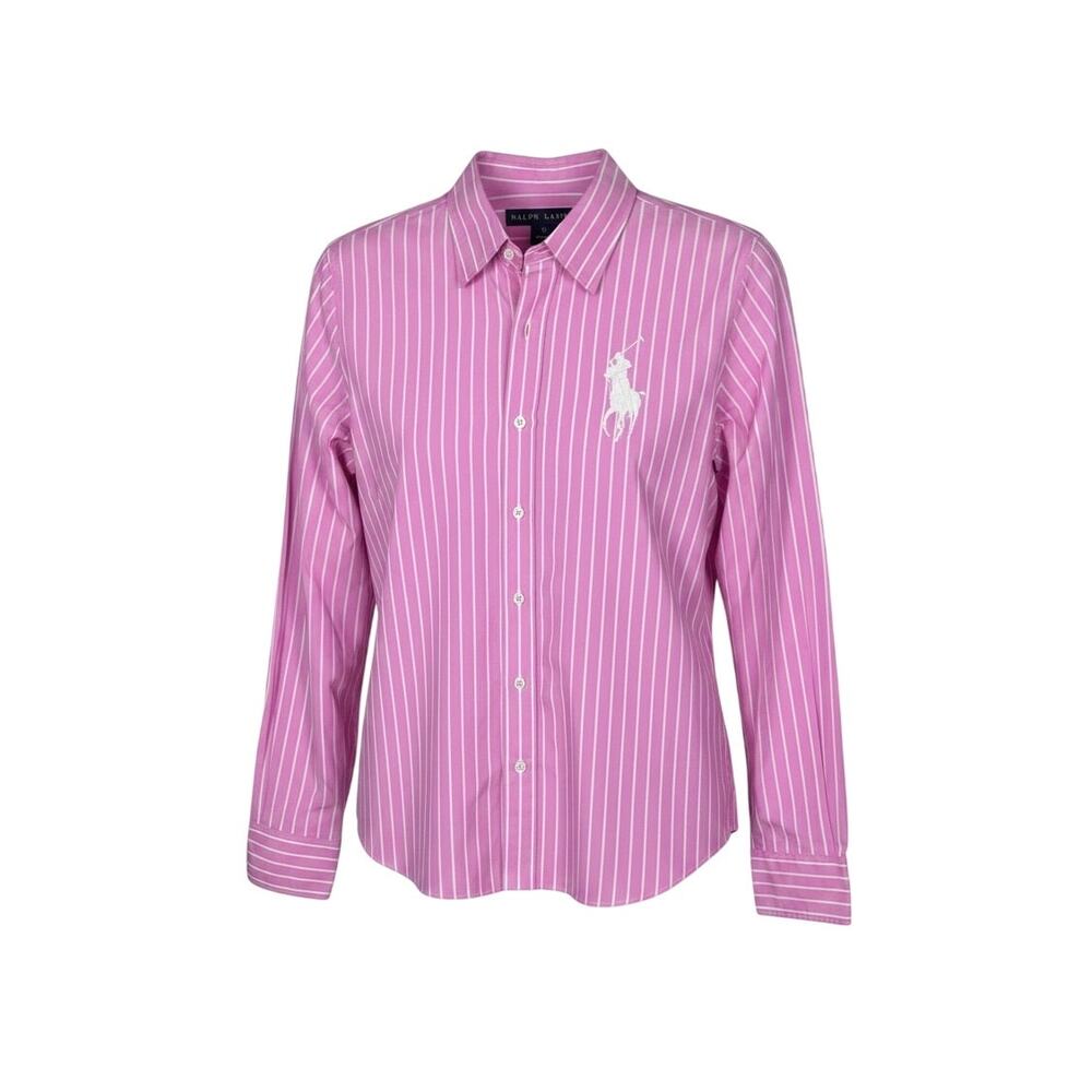 Ralph Lauren Black Label Pink Stripe Embroidered Logo Preppy Button Down 10